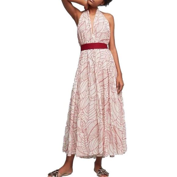 Anthropologie Dresses & Skirts - Anthropologie Lilka Maxi Wrap Dress Women’s XS/S Embroidered Leaf Print Boho